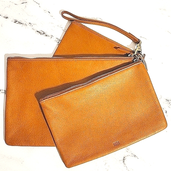 HOBO RARE 'Triad' Caramel Color 3 Leather Pouches & Wristlet - Picture 9 of 12
